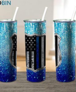 Blue Glitter Police Flag Thin Blue 17oz Tumbler