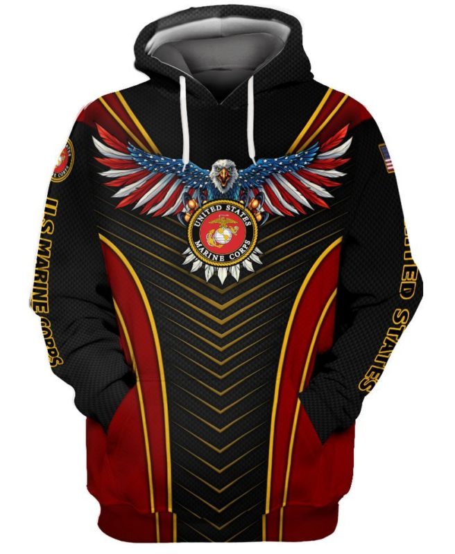 Bald Eagle US Flag Marine Corps Full Print Hoodie, T Shirt, Bomber