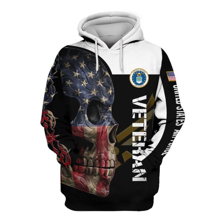 US Air Force Veteran Skull Full Printed Hoodie, T Shirt, Bomber
