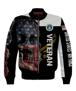 US Air Force Veteran Skull Full Printed Hoodie, T Shirt, Bomber