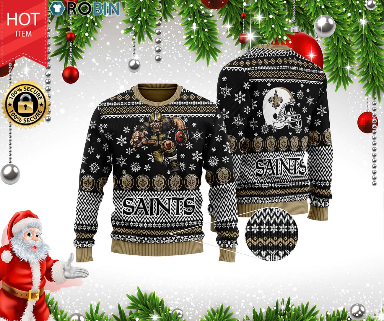New Orleans Saints Ugly Christmas Woollen Sweater 3D RobinPlaceFabrics