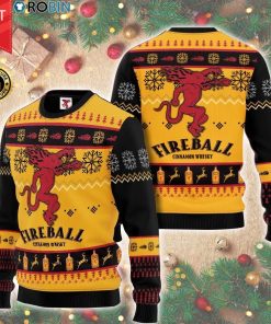 Fireball Cinnamon Whisky Full Print Christmas Woollen Sweater