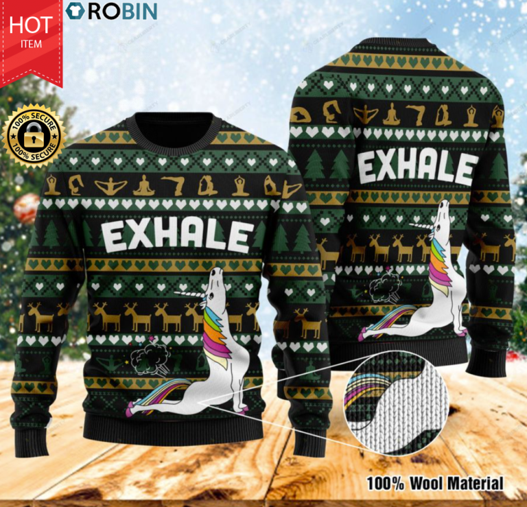 Unicorn Yoga Exhale Ugly Sweater