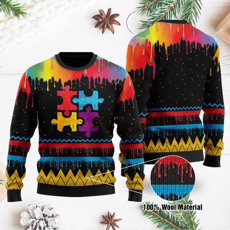 Autism Awareness Full Printed Christmas Wool Sweater
