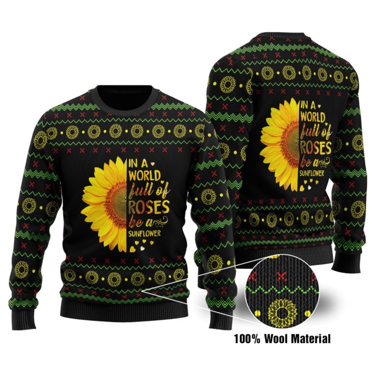 Be A Sunflower Full Printed Christmas Wool Sweater