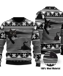 Black Cat Full Printed Christmas Wool Sweater