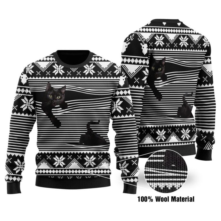Black Cat Full Printed Christmas Wool Sweater