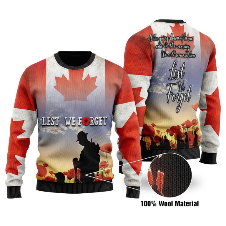 Canadian Veterans Last We Forget Full Printed Christmas Wool Sweater