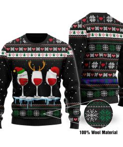 Christmas Wine Glasses Full Printed Christmas Wool Sweater
