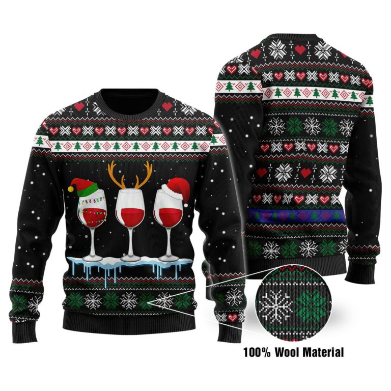 Christmas Wine Glasses Full Printed Christmas Wool Sweater