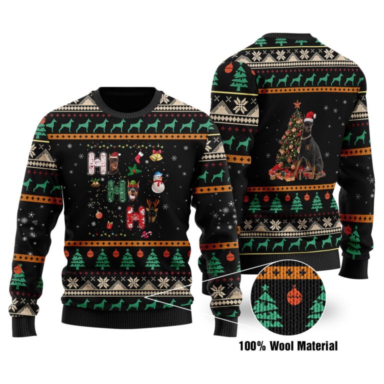 Doberman Christmas Full Printed Christmas Wool Sweater