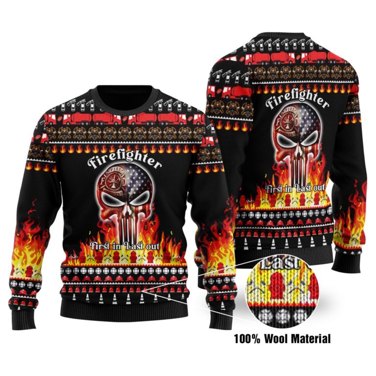 Firefighter Full Printed Christmas Wool Sweater