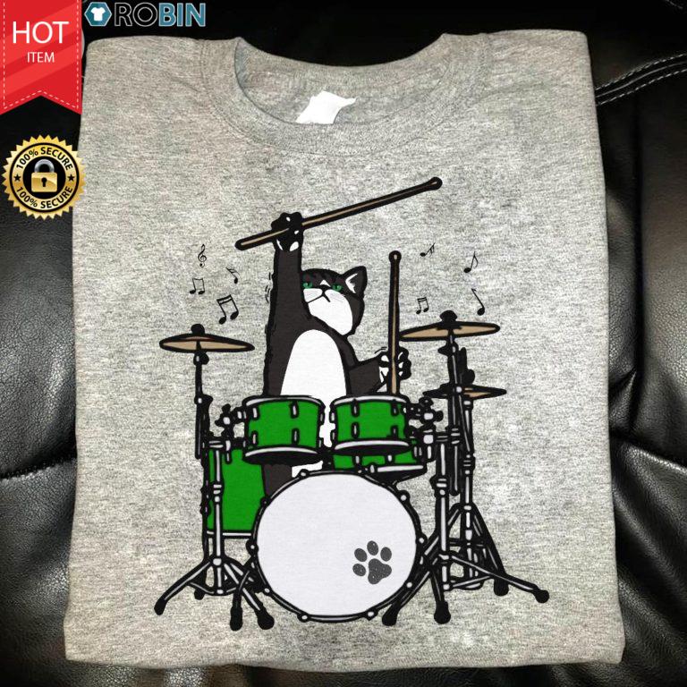 Funny Cat Playing Drums T Shirt