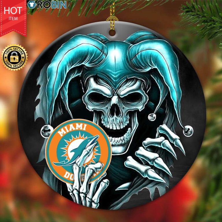 Miami Dolphins Ornament NFL Skull Joker