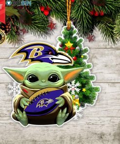 Baby Yoda Hug Baltimore Ravens Christmas Tree Ornament
