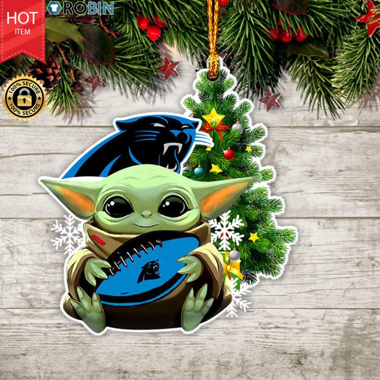 Baby Yoda Hug Carolina Panthers Christmas Tree Ornament