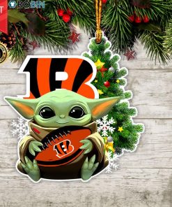 Baby Yoda Hug Cincinnati Bengals Christmas Tree Ornament