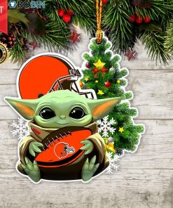 Baby Yoda Hug Cleveland Browns Christmas Tree Ornament Baby Yoda Hug Cleveland Browns Christmas Tree Ornament