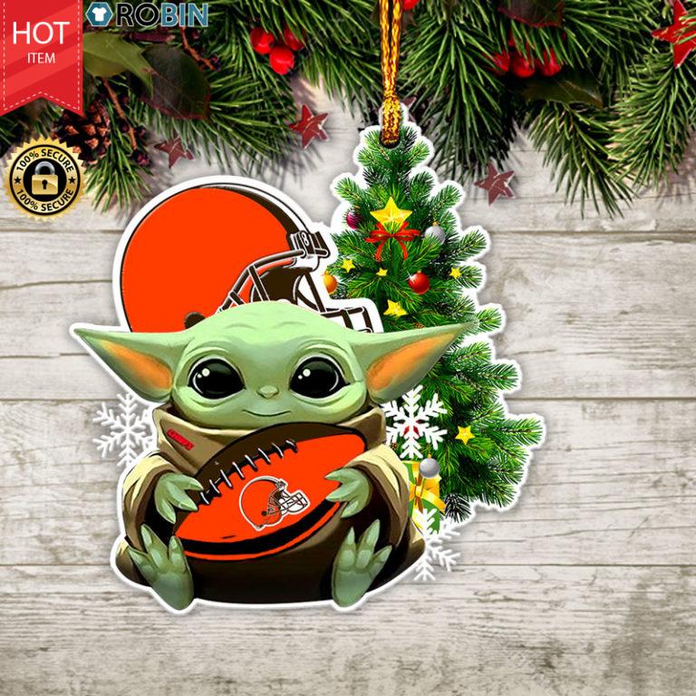 Baby Yoda Hug Cleveland Browns Christmas Tree Ornament