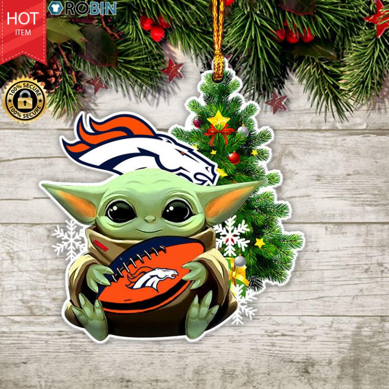 Baby Yoda Hug Denver Broncos Christmas Tree Ornament