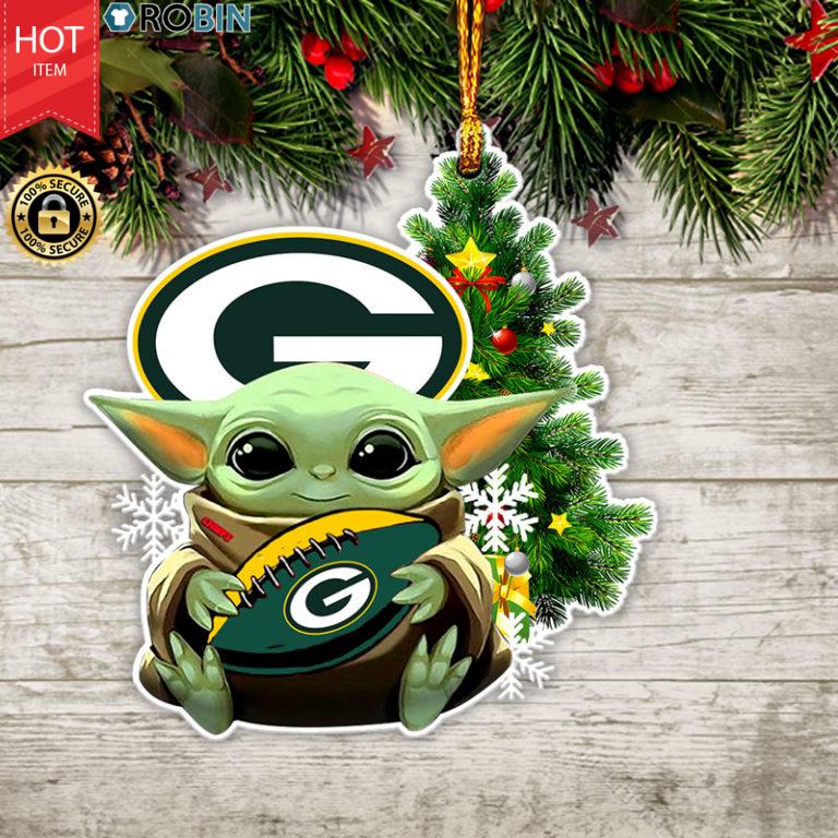 Baby Yoda Hug Green Bay Packers Christmas Tree Ornament