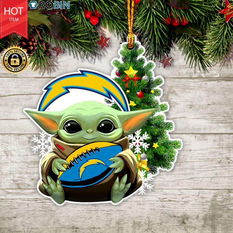 Baby Yoda Hug Los Angeles Chargers Christmas Tree Ornament