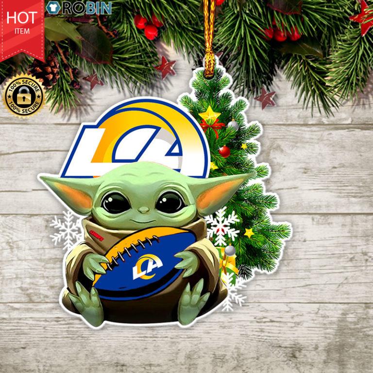 Baby Yoda Hug Los Angeles Rams Christmas Tree Ornament