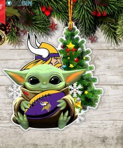Baby Yoda Hug Minnesota Vikings Christmas Tree Ornament
