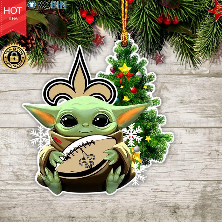 Baby Yoda Hug New Orleans Saints Christmas Tree Ornament