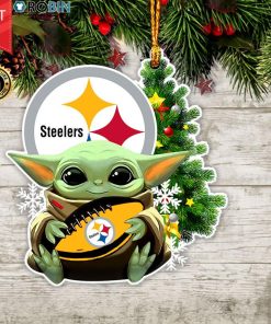 Baby Yoda Hug Pittsburgh Steelers Christmas Tree Ornament