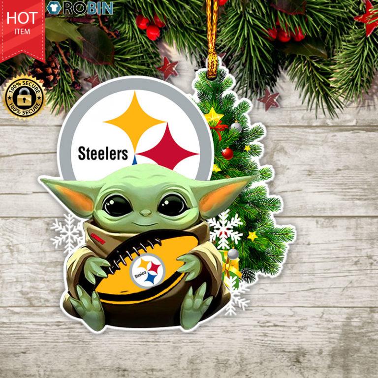 Baby Yoda Hug Pittsburgh Steelers Christmas Tree Ornament