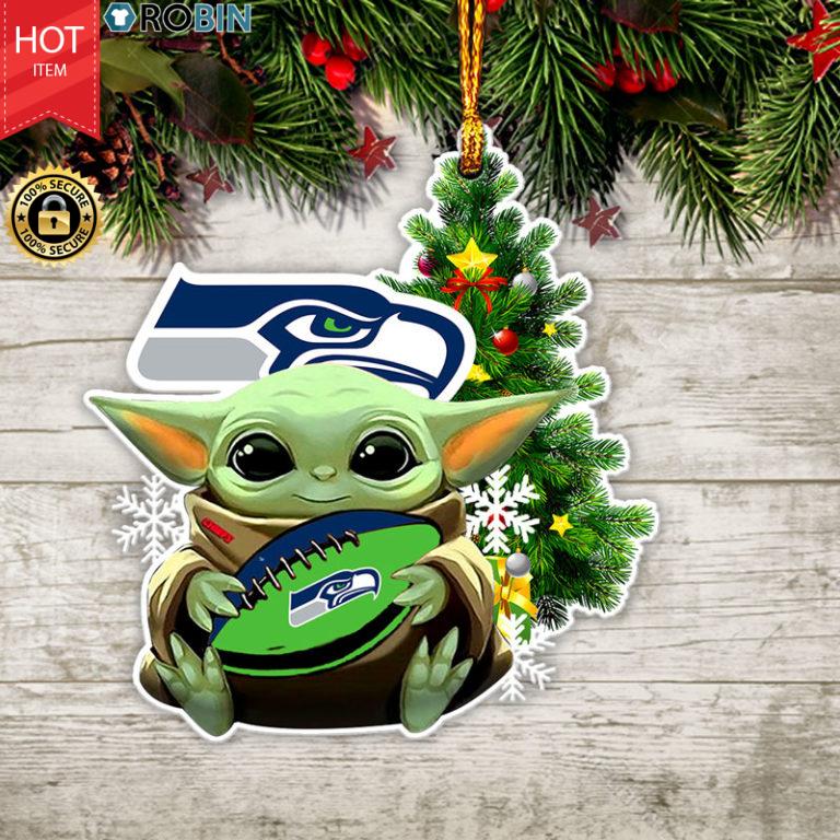 Baby Yoda Hug Seattle Seahawks Christmas Tree Ornament