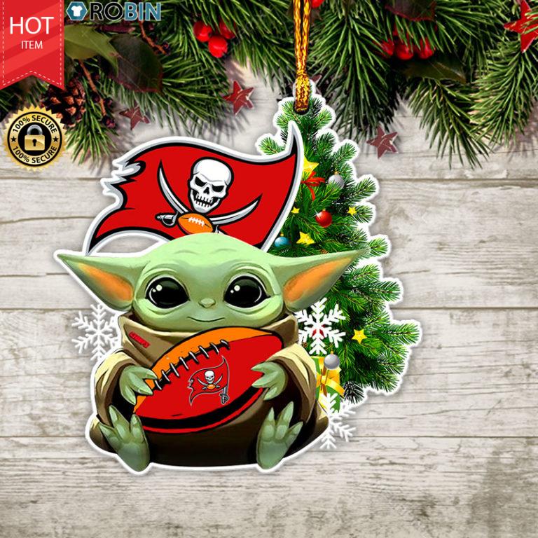 Baby Yoda Hug Tampa Bay Buccaneers Flag Christmas Tree Ornament
