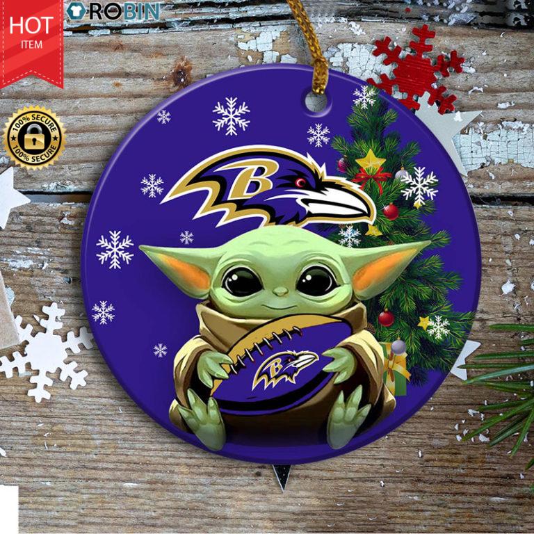 Baltimore Ravens Baby Yoda Ceramic Ornament