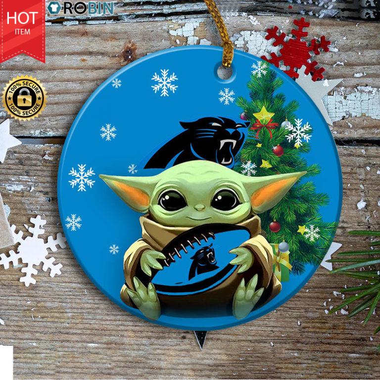 Carolina Panthers Baby Yoda Ceramic Ornament