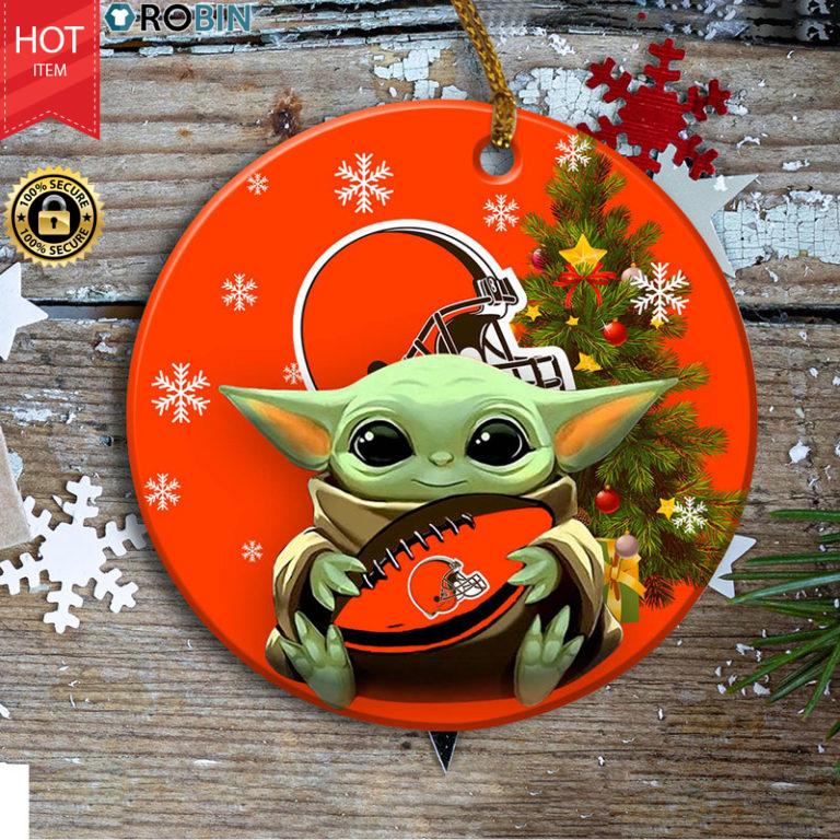 Cleveland Browns Baby Yoda Ceramic Ornament