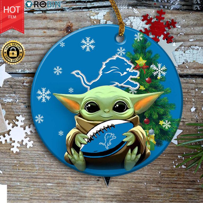 Detroit Lions Baby Yoda Ceramic Ornament