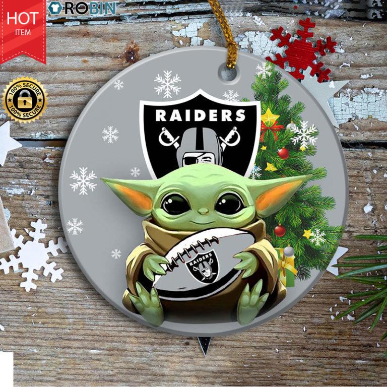 Oakland Raiders Baby Yoda Ceramic Ornament