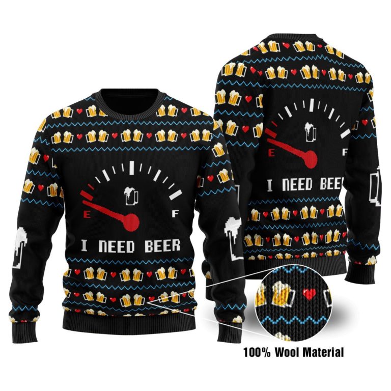 I Need Beer Full Printed Christmas Wool Sweater