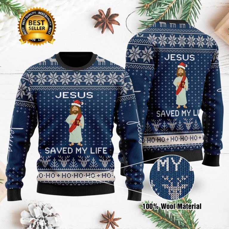 Jesus Saved My Life 3D Printed 100% Wool Material Christmas Sweater