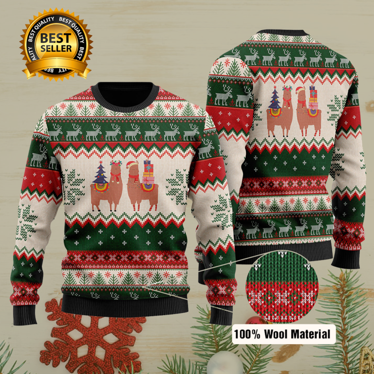 Llama Christmas Full Printed Christmas Wool Sweater