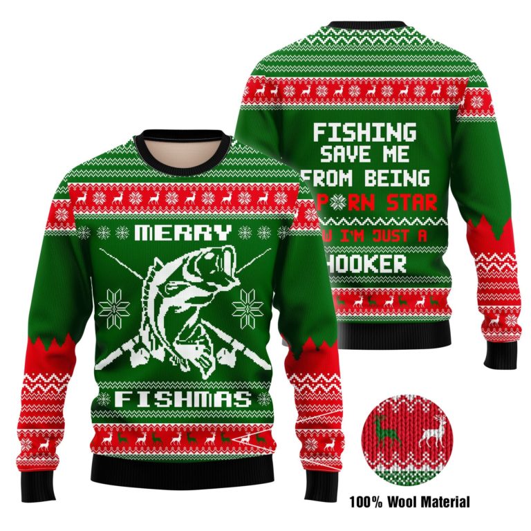 Merry Fishmas Full Printed Christmas Wool Sweater