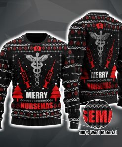 Merry Nursemas Full Printed Christmas Wool Sweater Merry Nursemas Full Printed Christmas Wool Sweater