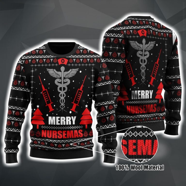 Merry Nursemas Full Printed Christmas Wool Sweater
