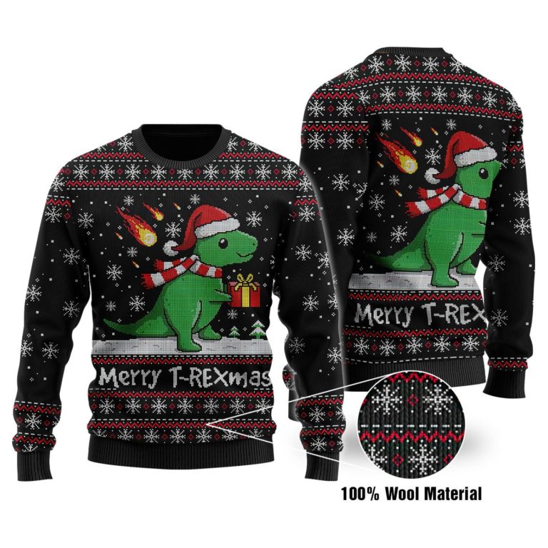 Merry T-Rexmas Full Printed Christmas Wool Sweater