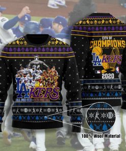 Los Angeles City Dodgers and Lakers  of Champions Ugly Christmas Sweater