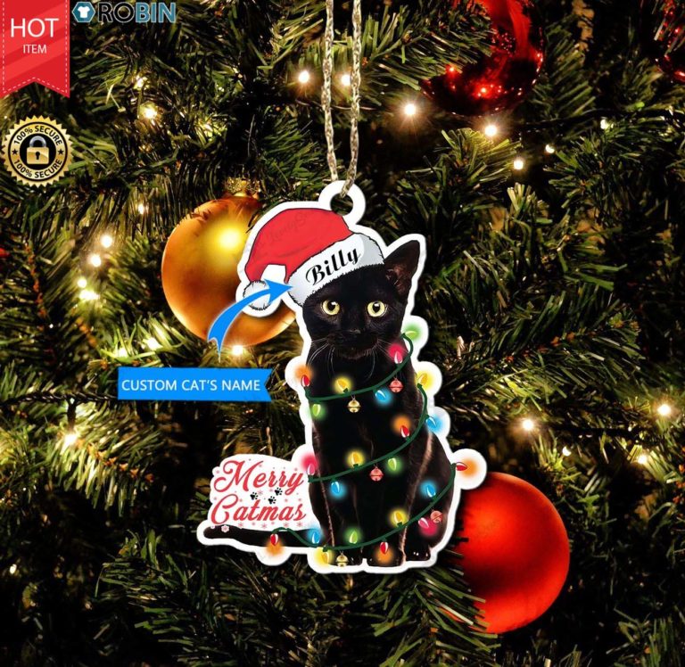 Personalized Black Cat Christmas Ornament
