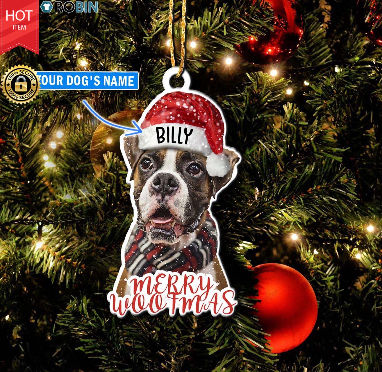 Personalized Boxer Merry Woofmas Christmas Ornament - RobinPlaceFabrics