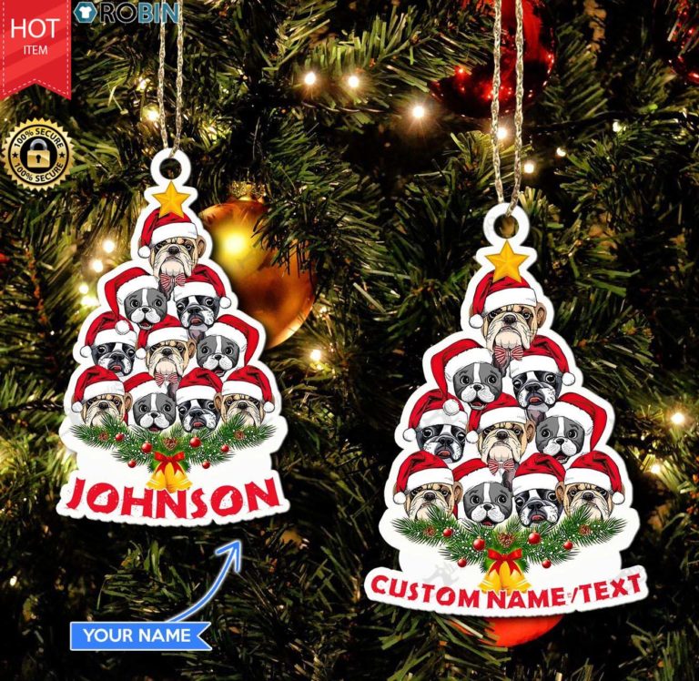 Personalized Bulldog Tree Merry Woofmas Christmas Ornament