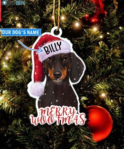 Personalized Dachshund Black Merry Woofmas Christmas Ornament
